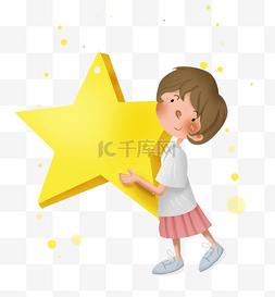 挂饰星星图片_儿童节抱着星星的女孩