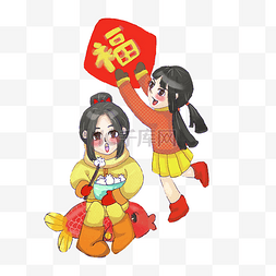 脚垫广告图片_吃饺子的女孩和贴福字的女孩