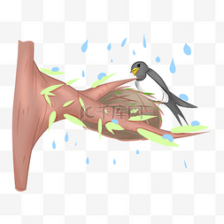 卡通雨水图片_手绘春雨燕子插画