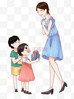 卡通教师节送礼物图片_送礼物给老师教师节快乐手绘插画