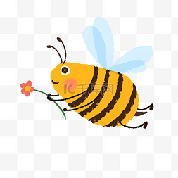 可爱的小蜜蜂卡通图片_拿着花朵的小蜜蜂