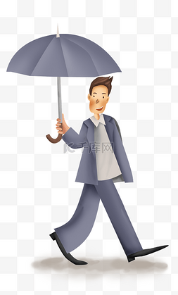 手绘商务男人和雨伞