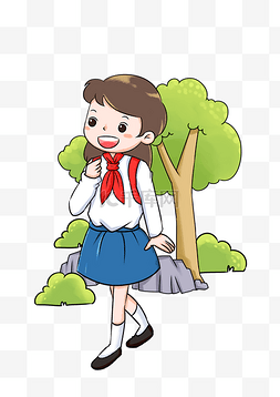 校园系列图片_校园系列校服卡通女孩手绘插画