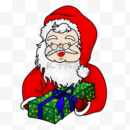 圣诞节卡通手绘圣诞老人送礼物PNG