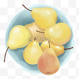 手绘盘子水果图片_卡通手绘惊蛰应季水果之一盘梨子