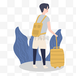 行李旅行图片_卡通插画风拖行李的男人