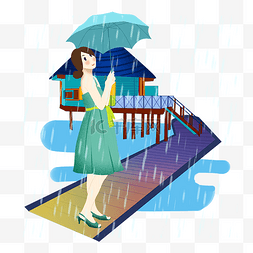 下雨打伞的人图片_谷雨打伞的小女孩