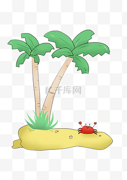 红色的螃蟹图片_小岛手绘插画