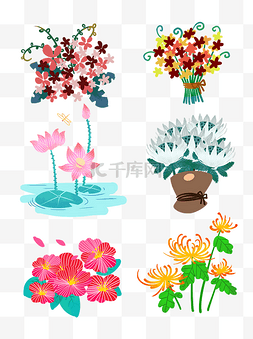 手绘彩色花束花朵图片_6组手绘彩色花朵花卉装饰图案合