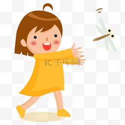 蜻蜓卡通矢量图片_六一儿童节捕捉蜻蜓的女孩