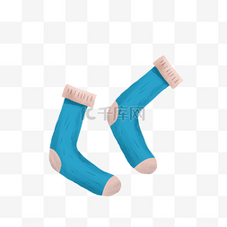 简约手绘冬季蓝色的厚袜子插画海