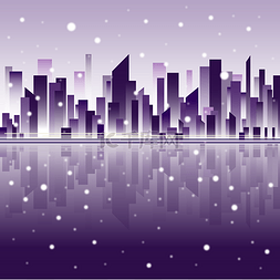 雪景城市插画图片_纸片式唯美城市雪景素材图