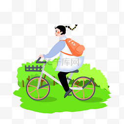 春季亲子图片_手绘免扣自行车女孩