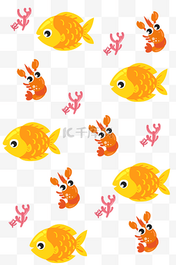 海鲜小鱼插画图片_黄色的小鱼底纹插画