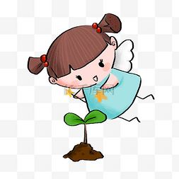 手绘植树的女孩插画