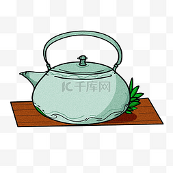 绿色花纹茶壶 