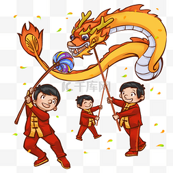 中国新年的图片图片_新年耍长龙的小男孩
