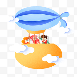天空小清新图片_热气球热气球飞船插画