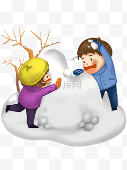 雪景卡通图片_冬季打雪仗卡通儿童