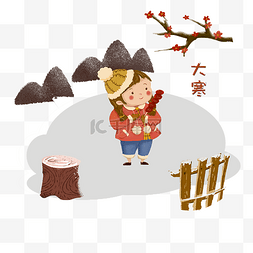 冬天小雪人图片_二十四节气可爱少女大寒农历腊月