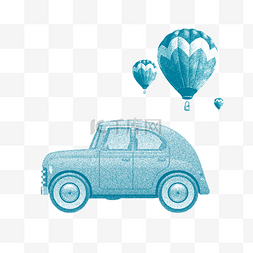 热气球矢量手绘图片_手绘风格小汽车和热气球
