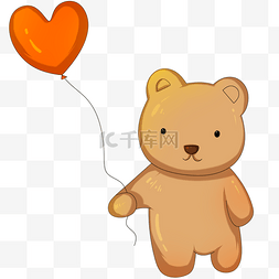 棕色心形图片_拿着心形气球的小熊