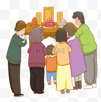 手绘卡通新年祭祖
