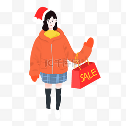 城市新年插画图片_圣诞节都市女性出行购物免费下载