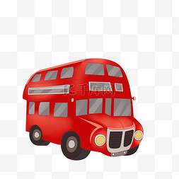双层巴士图片_卡通红色双层巴士插画