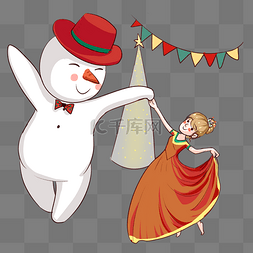 雪人跳舞图片_手绘圣诞舞会插画