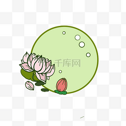 卡通绿色莲花图片_卡通莲花边框插画