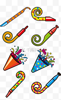 卡通矢量庆祝哨子喷花