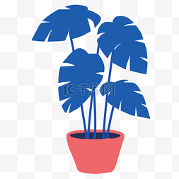 办公室植物盆栽图片_卡通蓝色的叶子植物盆栽免抠图