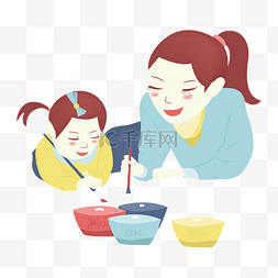 感恩促销卡通图片_手绘妈妈陪孩子画画矢量插画