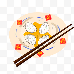 筷子盘子手绘图片_新年美味饺子插画