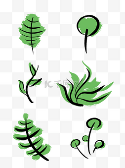 树叶psd分层图图片_手绘植物绿色元素叶子树叶绿叶简