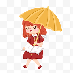 卡通女孩打着伞免抠图