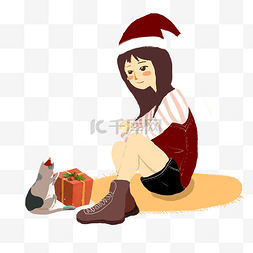 圣诞雪人免费素材图片_戴圣诞帽的小女孩插画