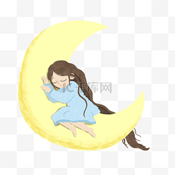 趴在月亮上睡觉图片_趴在月亮小船上睡着了的小女孩 