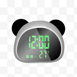 钟表数字时间图片_黑色熊猫闹钟插画