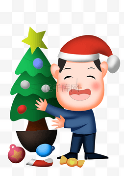 圣诞节人物和圣诞树插画