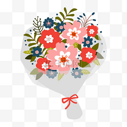母亲节素材卡通图片_手绘暖色系花朵送礼捧花花束PNG免