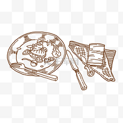 西餐食物线描图片_手绘线描西餐插画