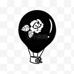 气球黑白图片_黑白剪影玫瑰花图案的热气球
