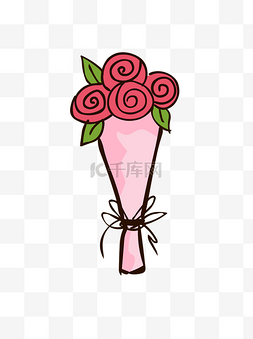玫瑰花束卡通图片_手绘花可爱卡通玫瑰花束矢量素材