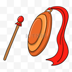 音乐乐器红色图片_中国风铜锣乐器插画
