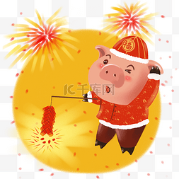 财神猪锦鲤图片_新年猪猪放鞭炮卡通插画
