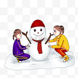 冬至手绘人图片_大雪堆雪人冬至中国传统节日下雪