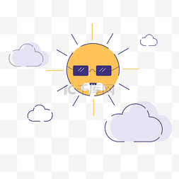 戴眼镜的太阳图片_手绘可爱的太阳和云朵免抠图