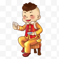 饺子图片_卡通新年唐装人物拿饺子的孩子